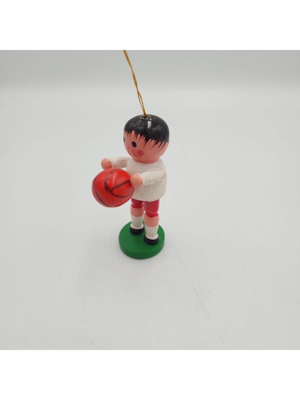 Vintage Christmas Ornament Painted Wood Basketball Player German Boy